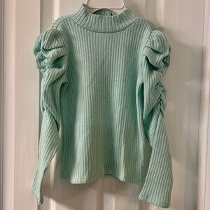 Janie and Jack 3T mint green/blue sweater with shimmer and puff sleeves, NWT